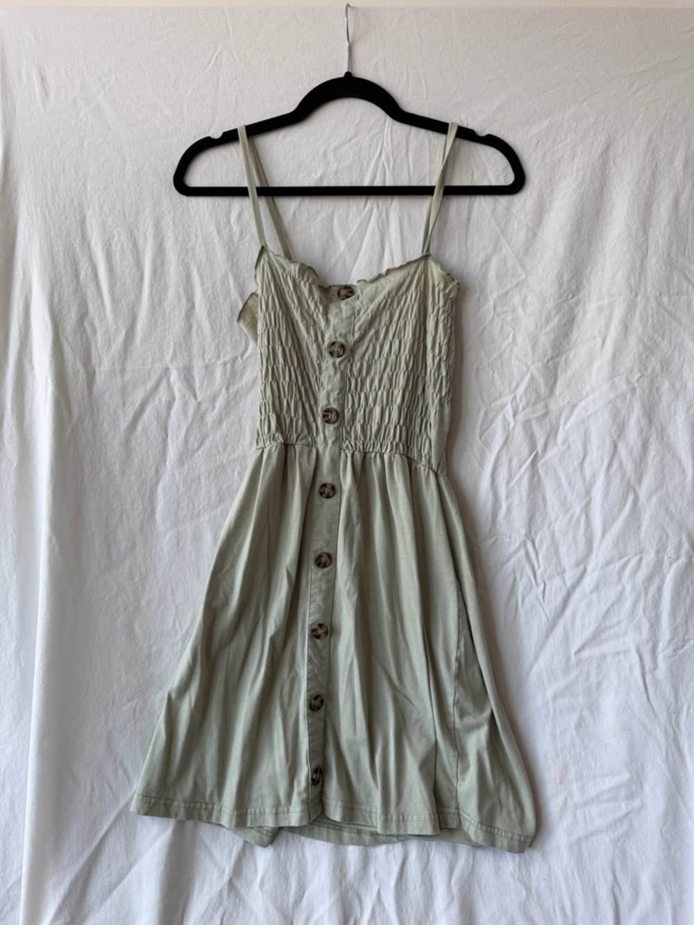 Missguided Sage Button-Front Smocked Mini Dress